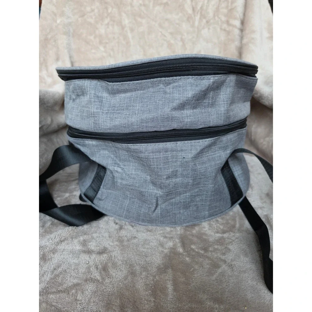Insulated Double Deck Thermal Food Carrier Bag Grey Round Pie Casserole Tote